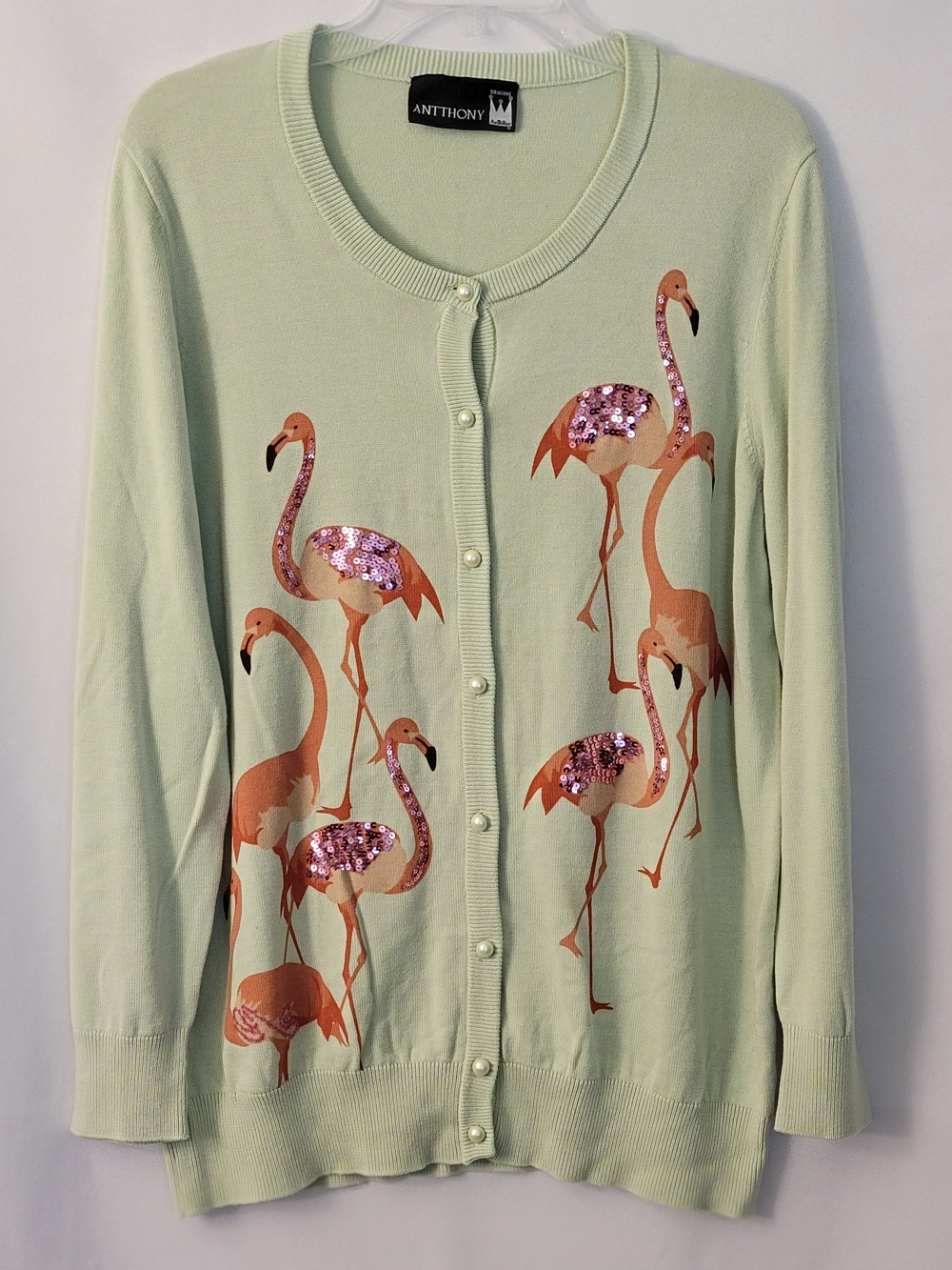 Antthony Mint Green Flamingo Sequin Cardigan Size L